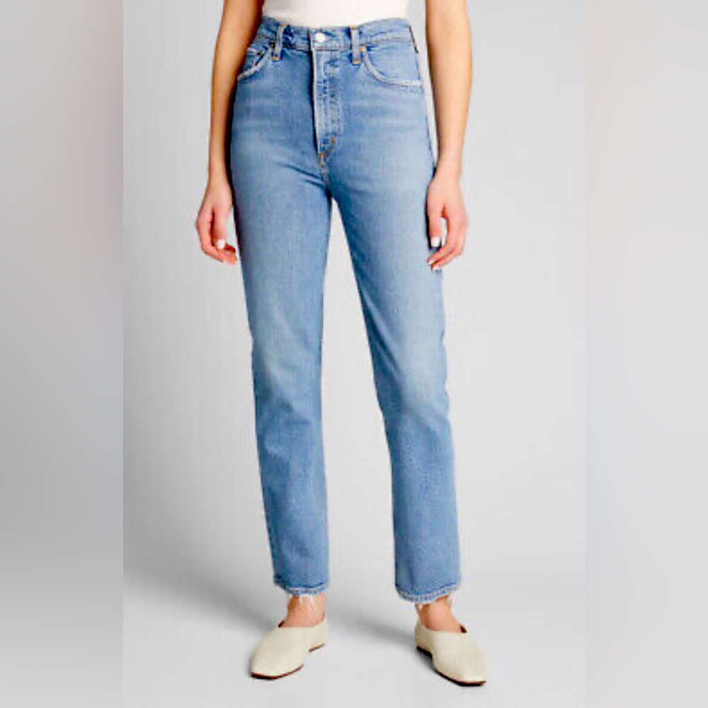 Agolde “Wilder” Mid Rise Straight Leg Ankle Length Jeans, Light Wash